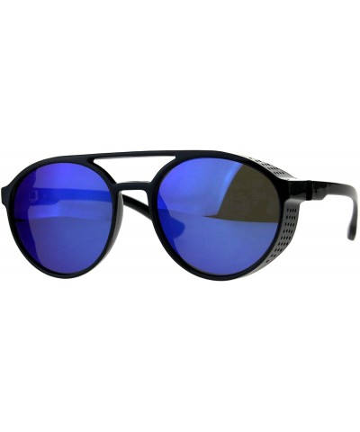 Side Cover Fashion Sunglasses Flat Top Round Vintage Aviators Mirror Lens - Black (Blue Mirror) - CM18DXK5Z5M $6.87 Round