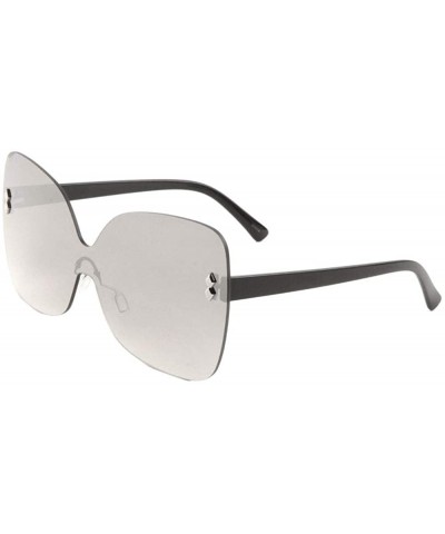 Color Mirror Rimless One Piece Lens Shield Butterfly Diamond Stud Sunglasses - Grey - CO1909RE3U9 $14.14 Rimless