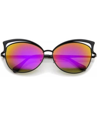 Women's Oversize Open Metal Frame Colored Mirror Lens Cat Eye Sunglasses 61mm - Black / Magenta Mirror - CT12KCNPH4Z $6.99 Ca...