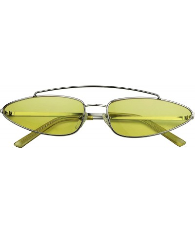 Small Narrow 90's Metal Frame Tiny Wide Oval Cat Eye Crossbow Ultra Slim Sunglasses - Silver Frame / Yellow Lens - CB18QEK06Q...