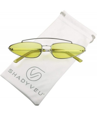 Small Narrow 90's Metal Frame Tiny Wide Oval Cat Eye Crossbow Ultra Slim Sunglasses - Silver Frame / Yellow Lens - CB18QEK06Q...