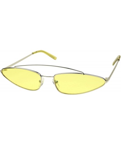 Small Narrow 90's Metal Frame Tiny Wide Oval Cat Eye Crossbow Ultra Slim Sunglasses - Silver Frame / Yellow Lens - CB18QEK06Q...