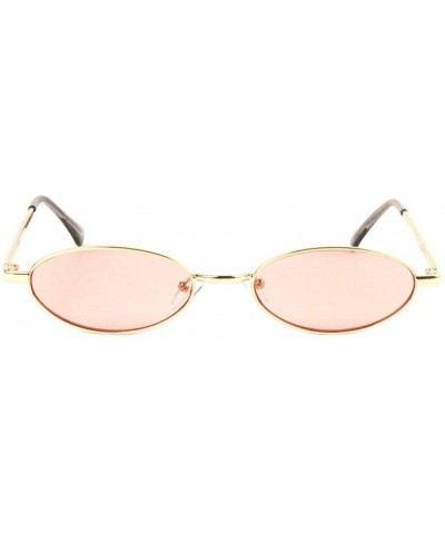 Slim Oval Round Classic Metal Sunglasses - Gold Metallic Frame - C718UU965XK $9.30 Round