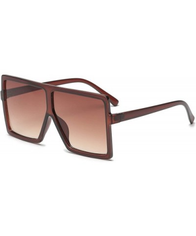 Square Oversized Sunglasses for Women Men Flat Top Fashion Shades - Tea Frame/Tea Lens - C218CLQDMY6 $8.19 Oversized