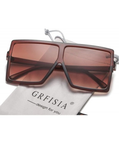 Square Oversized Sunglasses for Women Men Flat Top Fashion Shades - Tea Frame/Tea Lens - C218CLQDMY6 $8.19 Oversized