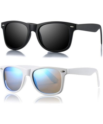 Classic Polarized Sunglasses Unisex Square Horn Rimmed Design - A95 Black/Black + White/Blue Mirrored - CH18TS7LO8E $13.72 Sport