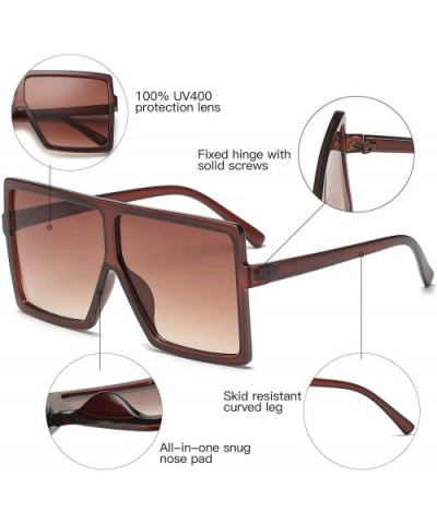 Square Oversized Sunglasses for Women Men Flat Top Fashion Shades - Tea Frame/Tea Lens - C218CLQDMY6 $8.19 Oversized