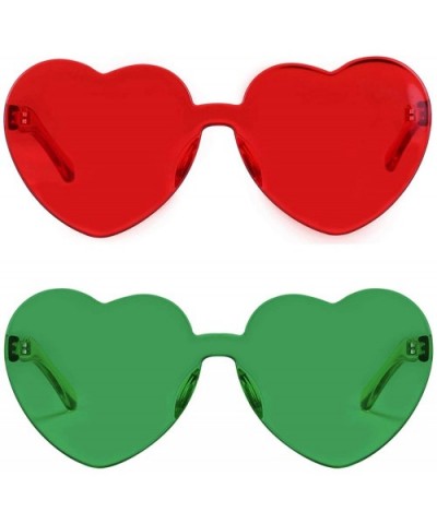 One Piece Heart Shaped Rimless Sunglasses Transparent Candy Color Eyewear - 1-red+green - C618CUNT622 $8.49 Goggle