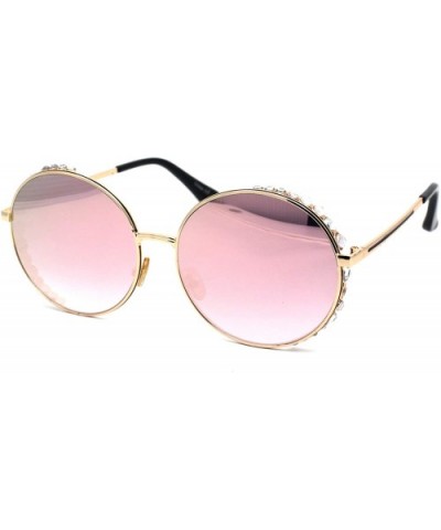 Womens Large Rhinestone Visor Trim Round Circle Lens Sunglasses - Gold Pink Mirror - CV19735WO44 $11.50 Round