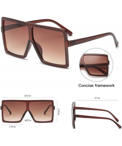 Square Oversized Sunglasses for Women Men Flat Top Fashion Shades - Tea Frame/Tea Lens - C218CLQDMY6 $8.19 Oversized