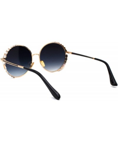 Womens Large Rhinestone Visor Trim Round Circle Lens Sunglasses - Gold Pink Mirror - CV19735WO44 $11.50 Round