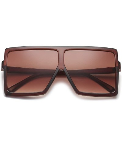 Square Oversized Sunglasses for Women Men Flat Top Fashion Shades - Tea Frame/Tea Lens - C218CLQDMY6 $8.19 Oversized