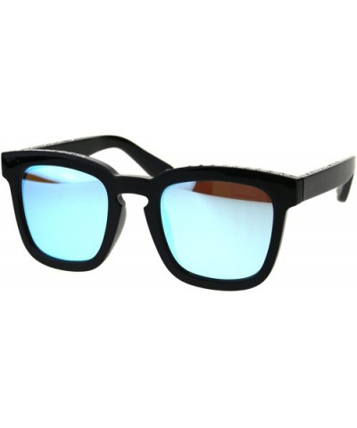 Womens Rhinestone Iced Thick Plastic Keyhole Horn Rim Boyfriend Sunglasses - Black Blue Mirror - C318EYEH4ZR $4.93 Rectangular