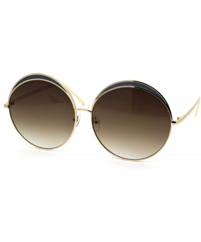 Womens Eye Lash Trim Oversize Round Circle Lens Sunglasses - Gold Brown - CN195C44WKS $8.32 Oversized