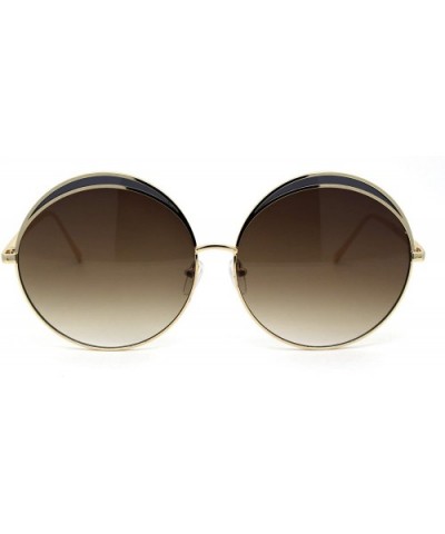 Womens Eye Lash Trim Oversize Round Circle Lens Sunglasses - Gold Brown - CN195C44WKS $8.32 Oversized