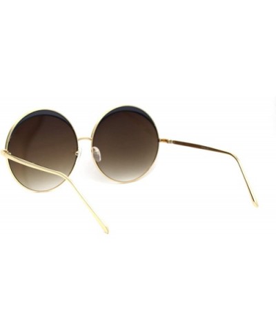 Womens Eye Lash Trim Oversize Round Circle Lens Sunglasses - Gold Brown - CN195C44WKS $8.32 Oversized