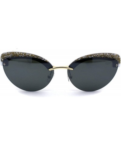 Womens Glitter Nugget Stud Half Rim Round Cat Eye Sunglasses - Gold White Green - C61979XAXU9 $11.70 Cat Eye