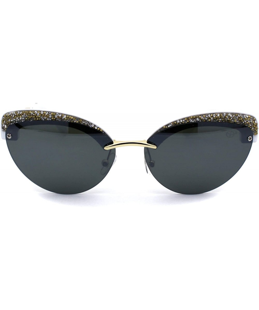 Womens Glitter Nugget Stud Half Rim Round Cat Eye Sunglasses - Gold White Green - C61979XAXU9 $11.70 Cat Eye