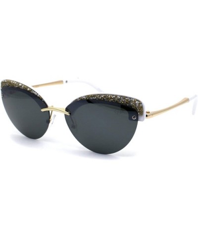 Womens Glitter Nugget Stud Half Rim Round Cat Eye Sunglasses - Gold White Green - C61979XAXU9 $11.70 Cat Eye