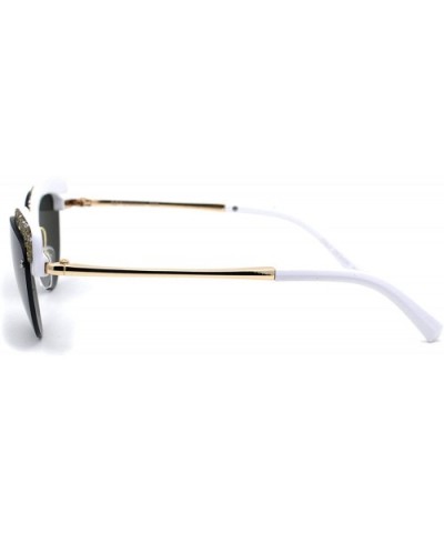 Womens Glitter Nugget Stud Half Rim Round Cat Eye Sunglasses - Gold White Green - C61979XAXU9 $11.70 Cat Eye