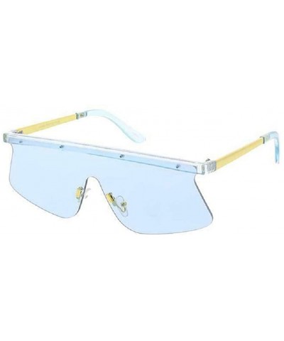 Kahuna Semi Rimless One Piece Shield Lens Sunglasses - Blue Crystal Gold Metallic Frame - CF18YAK82WX $8.16 Shield