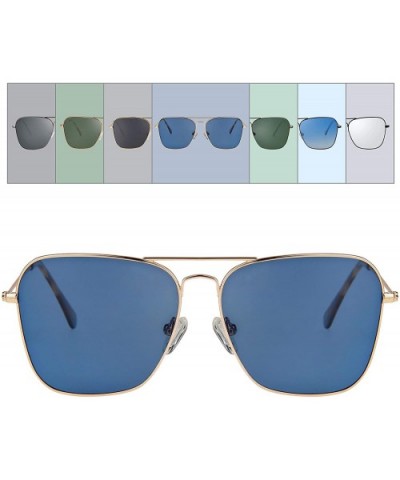 Polarized Frame Aviator Sunglasses for Men Women Shades Unisex Sun Glasses with Case - Gold Frame With Blue Lens - CP18U2ER9T...