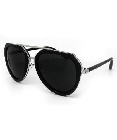 6076 Premium Retro Mirror Funky Fashion Revo Flat Top Aviator Sunglasses - Premium - CE183NRNLZX $17.55 Oversized