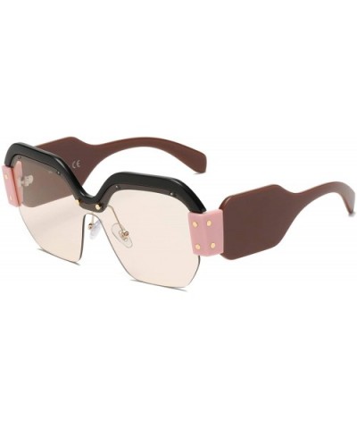 Women Retro Bold Modern Half Frame UV Protection Colored Oversized Fashion Sunglasses - Brown - CB18WU9KAMS $18.45 Goggle