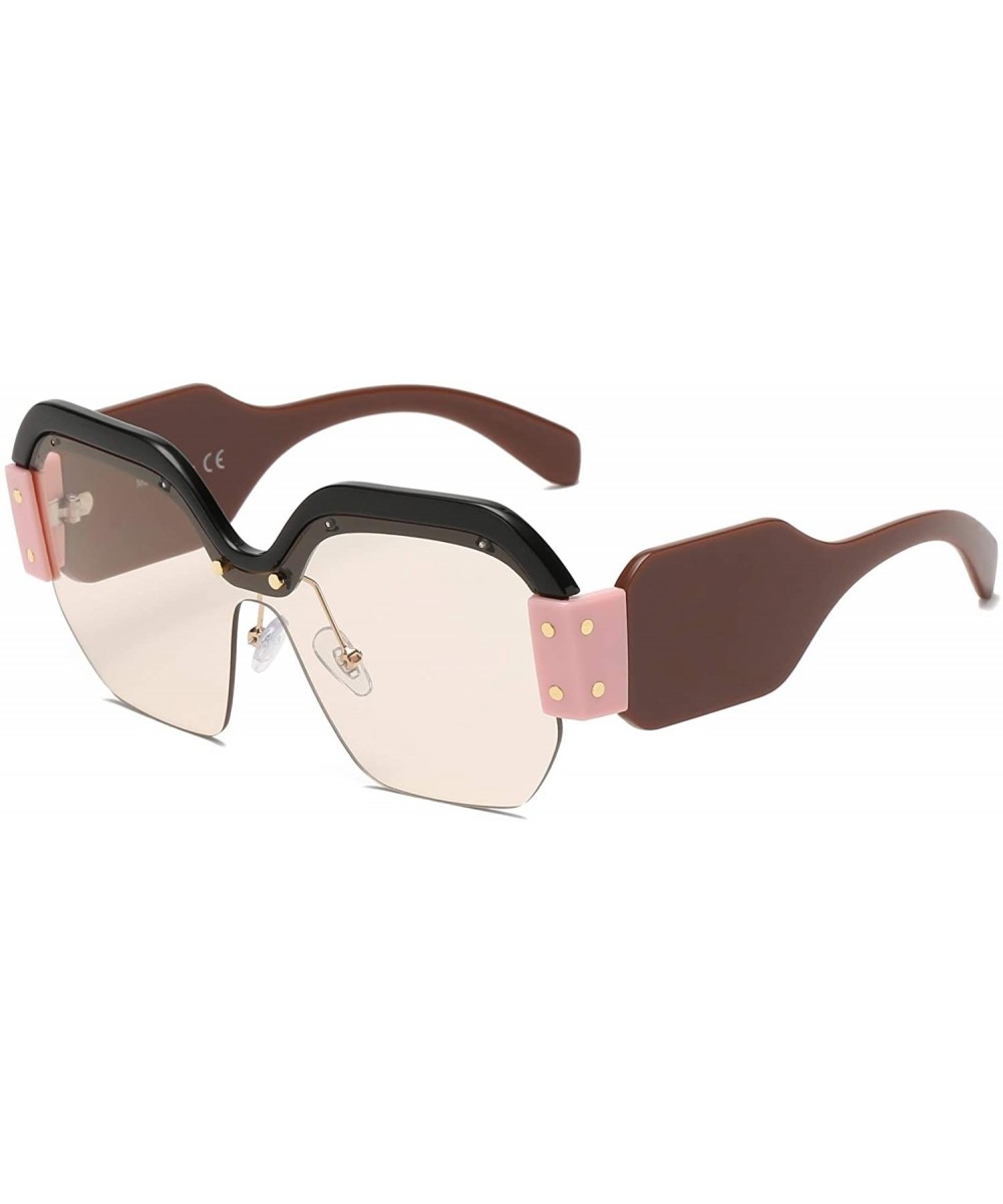 Women Retro Bold Modern Half Frame UV Protection Colored Oversized Fashion Sunglasses - Brown - CB18WU9KAMS $18.45 Goggle