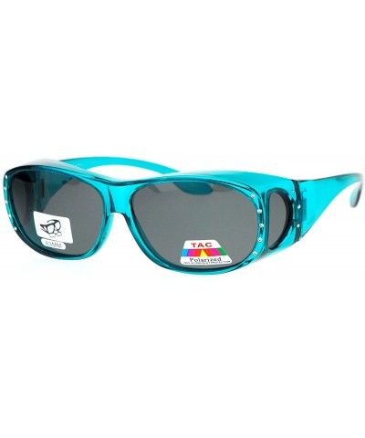 Womens Rhinestone Polarized Oval Fit Over Sunglasses - Teal - CD11YHJ99MR $10.54 Goggle