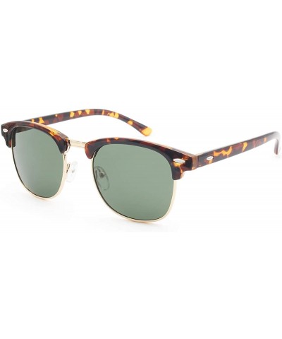 Polarized Sunglasses Semi Rimless Frame Retro Clubmaster Shades for Women Men - Leopard Green - CB18SN4594C $8.62 Wayfarer
