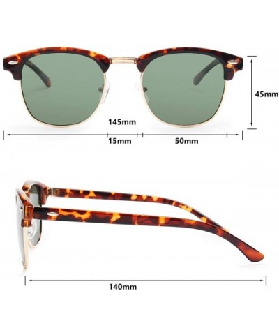 Polarized Sunglasses Semi Rimless Frame Retro Clubmaster Shades for Women Men - Leopard Green - CB18SN4594C $8.62 Wayfarer