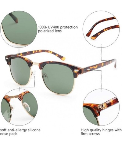 Polarized Sunglasses Semi Rimless Frame Retro Clubmaster Shades for Women Men - Leopard Green - CB18SN4594C $8.62 Wayfarer