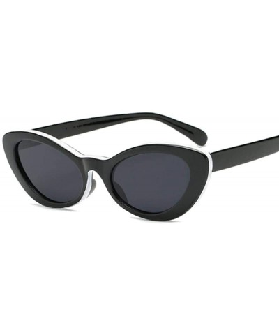 Small Oval Sunglasses Women Cat Eye Brand Designer Vintage Retro Yellow Black - White Black - C018Y3O8LX2 $6.95 Oval
