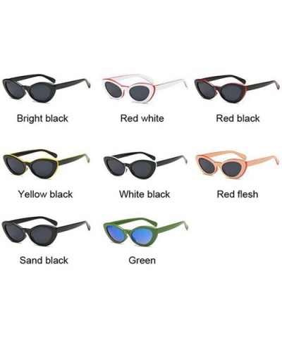 Small Oval Sunglasses Women Cat Eye Brand Designer Vintage Retro Yellow Black - White Black - C018Y3O8LX2 $6.95 Oval