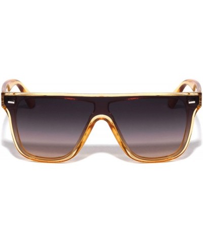 Flat Top Rectangle Stud One Piece Shield Lens Squared Cat Eye Sunglasses - Smoke Brown Crystal - CW1995X70K4 $10.79 Shield