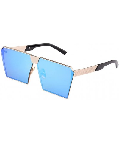 TrendyMate-Womens Men Reflective Mirror Large Square Metal Rimmed Sunglasses Unisex - Gold Blue - CJ18337AG0A $7.68 Square