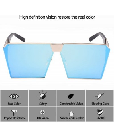 TrendyMate-Womens Men Reflective Mirror Large Square Metal Rimmed Sunglasses Unisex - Gold Blue - CJ18337AG0A $7.68 Square