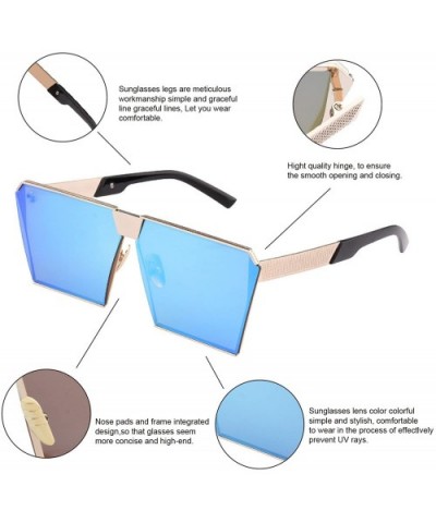 TrendyMate-Womens Men Reflective Mirror Large Square Metal Rimmed Sunglasses Unisex - Gold Blue - CJ18337AG0A $7.68 Square