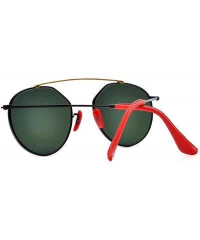 Italy made Bridge Sunglasses Corning natural Glass lens Genuine Leather Arms - CM180E2RE6D $54.45 Round