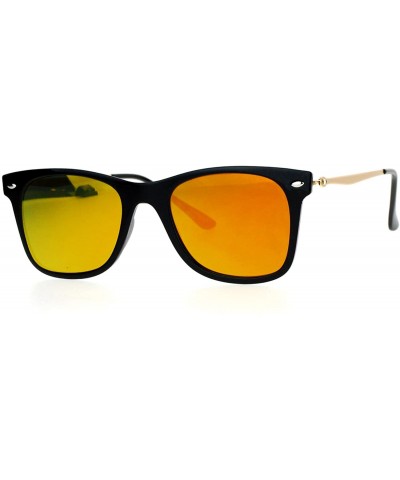 Unisex Designer Fashion Sunglasses Thin Light Rectangular Horn Rim Mirror Lens - Black Gold (Orange Mirror) - CD1882X0G65 $6....