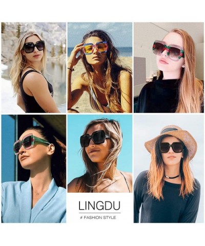 Square-Frame Designer Inspired Oversize Sunglasses for Women Brand Designer Shades - CX18T0C08C0 $13.02 Shield