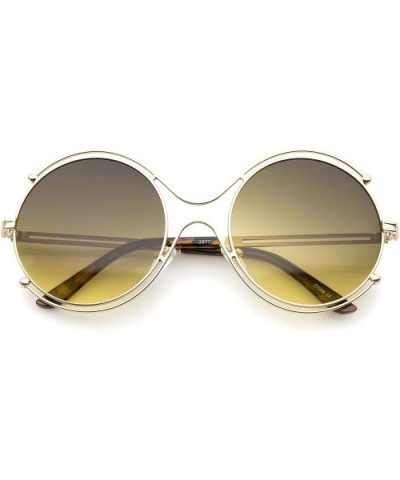 Women's Fashion Wire Rimmed Temple Cutout Round Oversized Sunglasses 58mm - Gold / Green-amber Fade - CD12J348OXF $7.84 Round