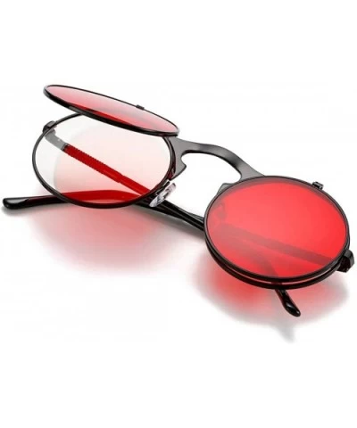 Vintage Round Flip Up Sunglasses for Men Women Juniors John Lennon Style Circle Sun Glasses - CO18G2HZSCK $14.26 Goggle