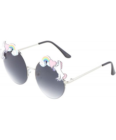 Vintage Round Horned Rim Sunglasses with Clipable Color Mirror Lens - 56mm/Smoke - CX185G55RSD $7.92 Oversized