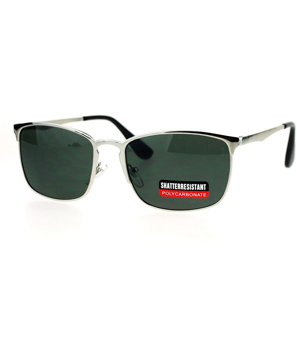 Fashion Unisex Sunglasses Classic Metal Rectangular Frame UV 400 - Silver (Green) - CE184W5S9XN $9.59 Rectangular