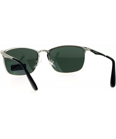 Fashion Unisex Sunglasses Classic Metal Rectangular Frame UV 400 - Silver (Green) - CE184W5S9XN $9.59 Rectangular