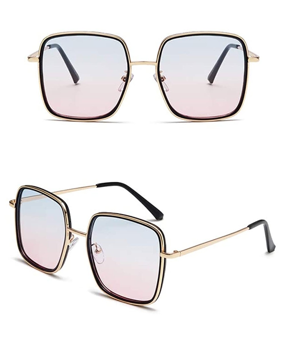 Oversized Sunglasses for Women Square Glasses UV400 Outdoor Sun Protection Glasses-7 Colors - Gold&blue Pink - CZ18QQ2KK9G $9...