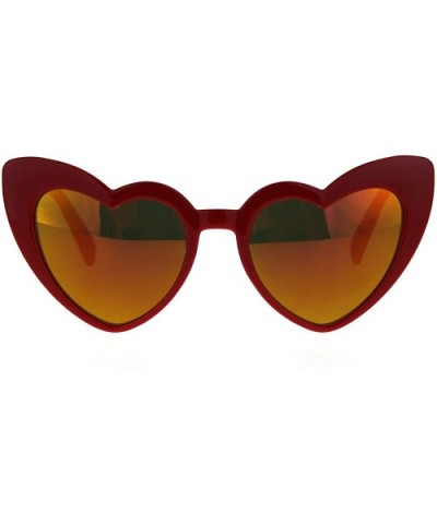 Womens Heart Shape Color Mirror Cat Eye Plastic Groovy Sunglasses - Red Orange - CW187LGRUWY $6.81 Cat Eye