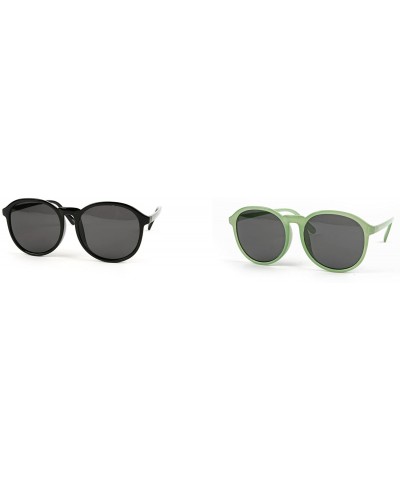 Classic Retro Fashion Round Frame Sunglasses P2105 - 2 Pcs Black-smoke Lens & Palegreen-smoke Lens - CM11ZQRGW01 $27.91 Round